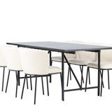 Jídelní stůl Astrid 200*75 - Matná černá / Matná černá MDF s dýhou + Jídelní židle Edina - Černá / Bílá Boucle _6