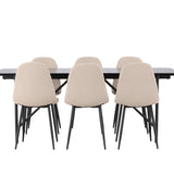 Jídelní stůl Astrid 200*75 - Matná černá / Matná černá MDF s dýhou + Jídelní židle Polar - Černá / Béžová Boucle _6