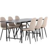 Jídelní stůl Astrid 200*75 - Matná černá / Matná černá MDF s dýhou + Jídelní židle Polar - Černá / Béžová Boucle _6