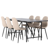 Jídelní stůl Astrid 200*75 - Matná černá / Matná černá MDF s dýhou + Jídelní židle Polar - Černá / Béžová Boucle _6