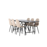 Jídelní stůl Astrid 200*75 - Matná černá / Matná černá MDF s dýhou + Jídelní židle Polar - Černá / Béžová Boucle _6