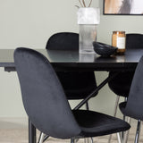 Jídelní stůl Astrid 200*75 - Matná černá / Matná černá MDF s dýhou + Jídelní židle Polar - Black Velvet / Chrome _6