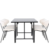 Jídelní stůl Astrid 200*75 - Matná černá / Matná černá MDF s dýhou +Chico Jídelní židle - Černá / Bílá Boucle _6