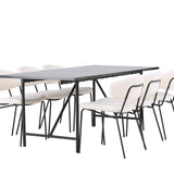 Jídelní stůl Astrid 200*75 - Matná černá / Matná černá MDF s dýhou +Chico Jídelní židle - Černá / Bílá Boucle _6