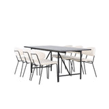 Jídelní stůl Astrid 200*75 - Matná černá / Matná černá MDF s dýhou +Chico Jídelní židle - Černá / Bílá Boucle _6