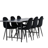 Jídelní stůl Astrid 200*75 - Matná černá / Matná černá MDF s dýhou + Jídelní židle Polar - Černé nohy / Black Velvet _6