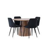 Lanzo jídelní stůl φ120 - přírodní / přírodní MDF + noční jídelní židle - černá / černý samet _4