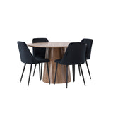 Lanzo jídelní stůl φ120 - přírodní / přírodní MDF + noční jídelní židle - černá / černý samet _4