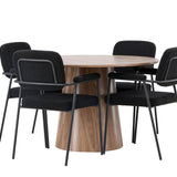 Jídelní stůl Lanzo φ120 - Přírodní / Přírodní MDF + Jídelní židle Yesterday - Černá / Černá Boucle _4