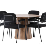 Jídelní stůl Lanzo φ120 - Přírodní / Přírodní MDF + Jídelní židle Yesterday - Černá / Černá Boucle _4