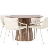 Lanzo jídelní stůl φ120 - Natural / Natural MDF +Tvist Jídelní židle - Béžová / Béžová PU _4