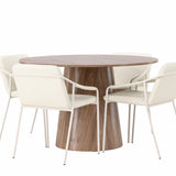 Lanzo jídelní stůl φ120 - Natural / Natural MDF +Tvist Jídelní židle - Béžová / Béžová PU _4