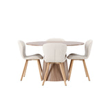 Jídelní stůl Lanzo φ120 - Přírodní / Přírodní MDF + Jídelní židle Lilja - Oaklook / Béžová látka _4