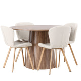 Jídelní stůl Lanzo φ120 - Přírodní / Přírodní MDF + Jídelní židle Lilja - Oaklook / Béžová látka _4