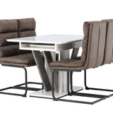 Jídelní stůl Disa 120/160*80 - Bílá / Šedá MDF + Zizo jídelní židle - Černá / Hnědá Tkanina z mikrovlákna _4