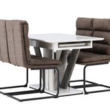 Jídelní stůl Disa 120/160*80 - Bílá / Šedá MDF + Zizo jídelní židle - Černá / Hnědá Tkanina z mikrovlákna _4