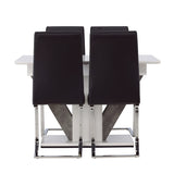 Jídelní stůl Disa 120/160*80 - Bílá / Šedá MDF + Jídelní židle Tempo - Pochromovaná noha / Černá PU _4