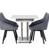 Jídelní stůl Disa 120/160*80 - bílá / šedá MDF + Rosie jídelní židle - černá / tmavě šedá látka _4