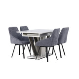 Jídelní stůl Disa 120/160*80 - bílá / šedá MDF + Rosie jídelní židle - černá / tmavě šedá látka _4