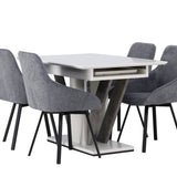 Jídelní stůl Disa 120/160*80 - bílá / šedá MDF + Rosie jídelní židle - černá / tmavě šedá látka _4