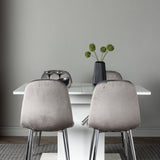 Jídelní stůl Pluto 120/160*90- Bílá / MDF sklo +Jídelní židle Eva - Světle šedá / Světle šedá Velvet _4