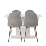 Jídelní stůl Pluto 120/160*90- Bílá / MDF sklo +Jídelní židle Eva - Světle šedá / Světle šedá Velvet _4