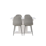 Jídelní stůl Pluto 120/160*90- Bílá / MDF sklo +Jídelní židle Eva - Světle šedá / Světle šedá Velvet _4