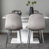 Jídelní stůl Pluto 120/160*90- Bílá / MDF sklo +Jídelní židle Eva - Světle šedá / Světle šedá Velvet _4