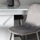 Jídelní stůl Pluto 120/160*90- Bílá / MDF sklo +Jídelní židle Eva - Světle šedá / Světle šedá Velvet _4