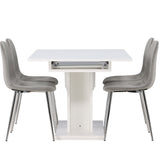Jídelní stůl Pluto 120/160*90- Bílá / MDF sklo +Jídelní židle Eva - Světle šedá / Světle šedá Velvet _4