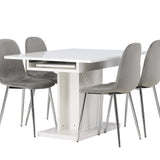 Jídelní stůl Pluto 120/160*90- Bílá / MDF sklo +Jídelní židle Eva - Světle šedá / Světle šedá Velvet _4