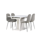 Jídelní stůl Pluto 120/160*90- Bílá / MDF sklo +Jídelní židle Eva - Světle šedá / Světle šedá Velvet _4