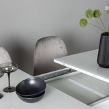 Jídelní stůl Pluto 120/160*90- Bílá / MDF sklo +Jídelní židle Eva - Světle šedá / Světle šedá Velvet _4