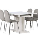 Jídelní stůl Pluto 120/160*90- Bílá / MDF sklo +Jídelní židle Eva - Světle šedá / Světle šedá Velvet _4