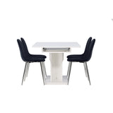 Jídelní stůl Pluto 120/160*90- Bílá / Sklo MDF + Jídelní židle Polar - Black Velvet / Chrome _4