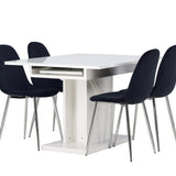 Jídelní stůl Pluto 120/160*90- Bílá / Sklo MDF + Jídelní židle Polar - Black Velvet / Chrome _4