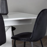 Jídelní stůl Pluto 120/160*90- Bílá / Sklo MDF + Jídelní židle Polar - Černé nohy / Černý samet _4