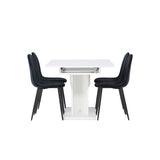 Jídelní stůl Pluto 120/160*90- Bílá / Sklo MDF + Jídelní židle Polar - Černé nohy / Černý samet _4