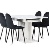 Jídelní stůl Pluto 120/160*90- Bílá / Sklo MDF + Jídelní židle Polar - Černé nohy / Černý samet _4