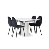 Jídelní stůl Pluto 120/160*90- Bílá / Sklo MDF + Jídelní židle Polar - Černé nohy / Černý samet _4