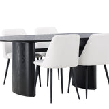 Jídelní stůl Isolde 180*75 – černá/černá MDF + noční jídelní židle – černá/bílá PU _4