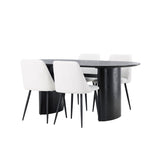 Jídelní stůl Isolde 180*75 – černá/černá MDF + noční jídelní židle – černá/bílá PU _4
