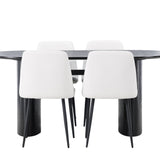 Jídelní stůl Isolde 180*75 – černá/černá MDF + noční jídelní židle – černá/bílá PU _4