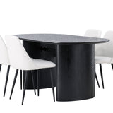 Jídelní stůl Isolde 180*75 – černá/černá MDF + noční jídelní židle – černá/bílá PU _4