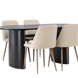 Jídelní stůl Isolde 180*75 – černá / černá MDF + noční jídelní židle – tmavý ořech / mocca / hnědá látka _4