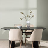 Jídelní stůl Isolde 180*75 – černá / černá MDF + noční jídelní židle – tmavý ořech / mocca / hnědá látka _4