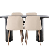 Jídelní stůl Isolde 180*75 – černá / černá MDF + noční jídelní židle – tmavý ořech / mocca / hnědá látka _4