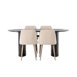 Jídelní stůl Isolde 180*75 – černá / černá MDF + noční jídelní židle – tmavý ořech / mocca / hnědá látka _4