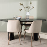 Jídelní stůl Isolde 180*75 – černá / černá MDF + noční jídelní židle – tmavý ořech / mocca / hnědá látka _4