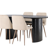 Jídelní stůl Isolde 180*75 – černá / černá MDF + noční jídelní židle – tmavý ořech / mocca / hnědá látka _4